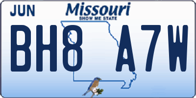 MO license plate BH8A7W