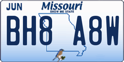 MO license plate BH8A8W