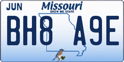 MO license plate BH8A9E