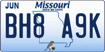 MO license plate BH8A9K