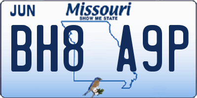 MO license plate BH8A9P