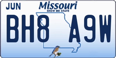 MO license plate BH8A9W