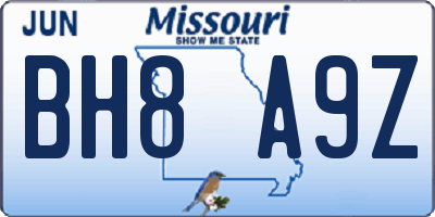 MO license plate BH8A9Z