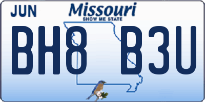 MO license plate BH8B3U
