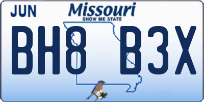 MO license plate BH8B3X