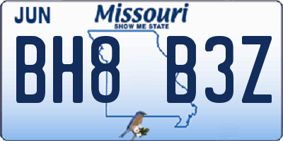 MO license plate BH8B3Z