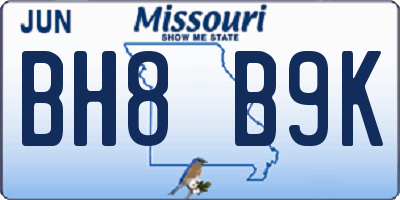 MO license plate BH8B9K