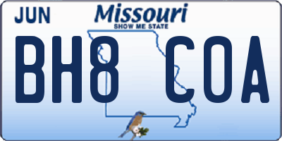 MO license plate BH8C0A