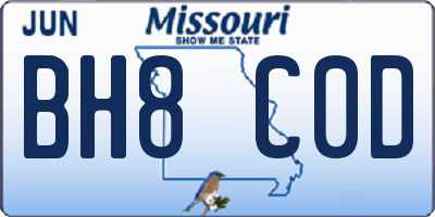MO license plate BH8C0D