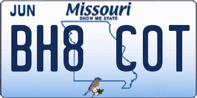 MO license plate BH8C0T