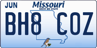 MO license plate BH8C0Z