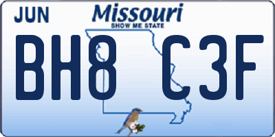 MO license plate BH8C3F
