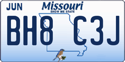 MO license plate BH8C3J