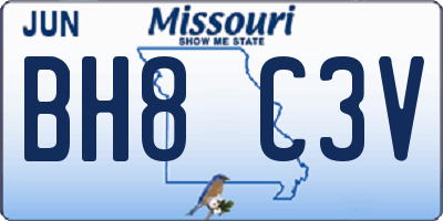 MO license plate BH8C3V