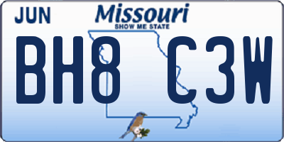 MO license plate BH8C3W
