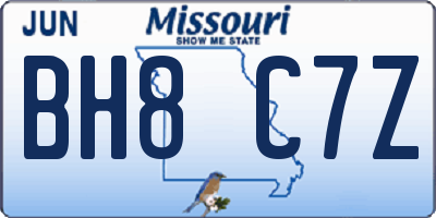 MO license plate BH8C7Z