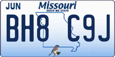 MO license plate BH8C9J