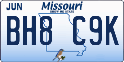 MO license plate BH8C9K