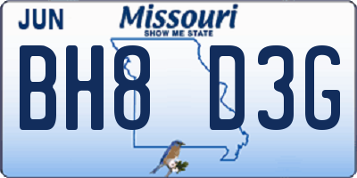 MO license plate BH8D3G