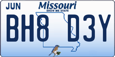 MO license plate BH8D3Y