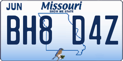 MO license plate BH8D4Z