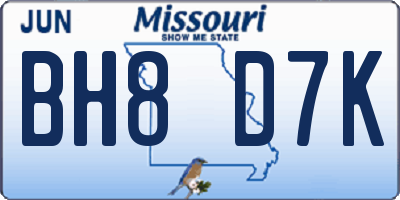MO license plate BH8D7K