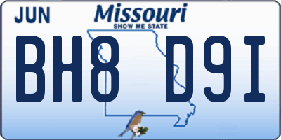 MO license plate BH8D9I