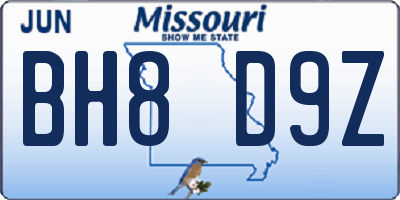 MO license plate BH8D9Z