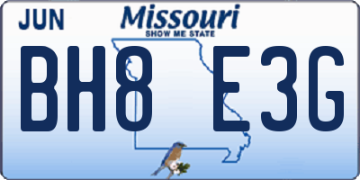 MO license plate BH8E3G