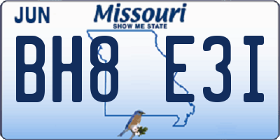 MO license plate BH8E3I