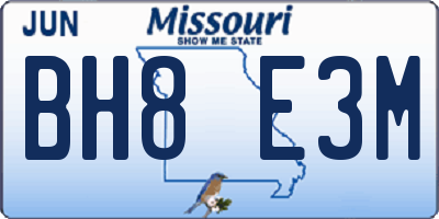 MO license plate BH8E3M