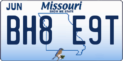 MO license plate BH8E9T