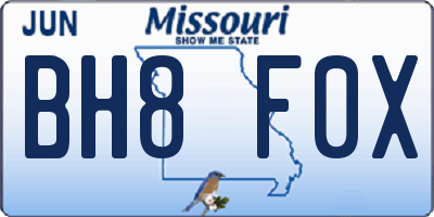 MO license plate BH8F0X