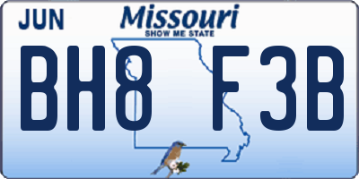MO license plate BH8F3B