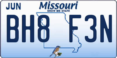 MO license plate BH8F3N