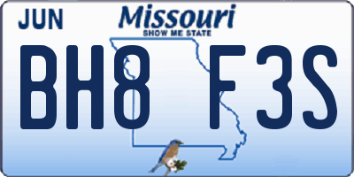 MO license plate BH8F3S