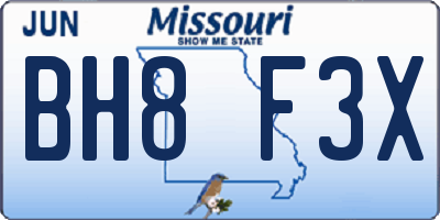 MO license plate BH8F3X
