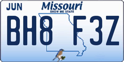 MO license plate BH8F3Z