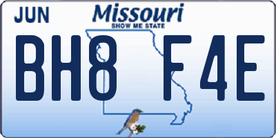 MO license plate BH8F4E