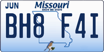 MO license plate BH8F4I