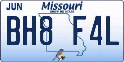 MO license plate BH8F4L