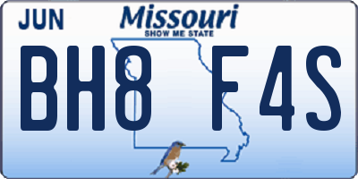MO license plate BH8F4S
