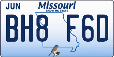 MO license plate BH8F6D