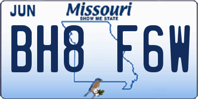 MO license plate BH8F6W