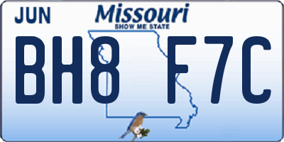 MO license plate BH8F7C