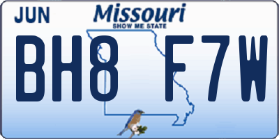 MO license plate BH8F7W