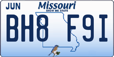 MO license plate BH8F9I