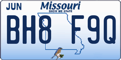 MO license plate BH8F9Q