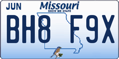 MO license plate BH8F9X