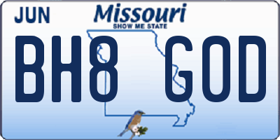 MO license plate BH8G0D